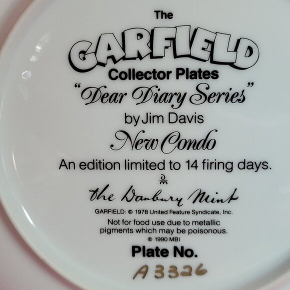 Garfield Collector Plate Dear Diary Series Today I Looked At A New Condo 1990 - Picture 4 of 13